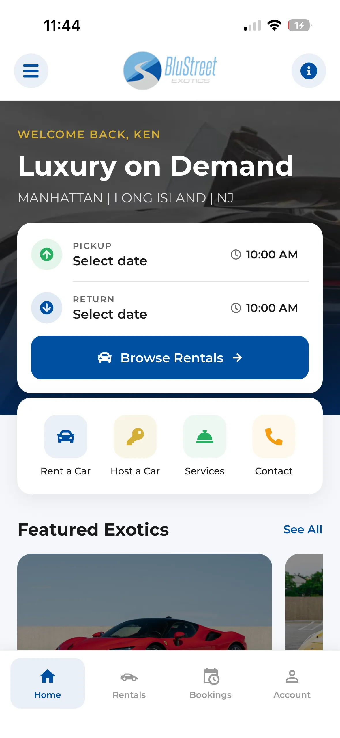 BluStreet Exotics App - Light Mode