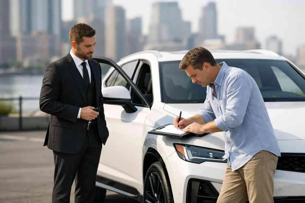Local delivery and pickup details for Newark Liberty Airport pickup, Jersey City skyline drive, and Hoboken waterfront r